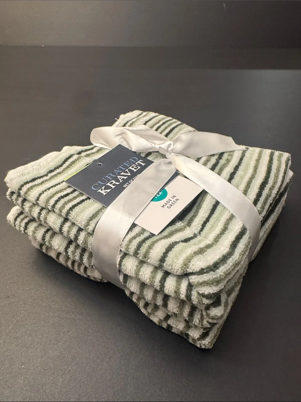 8pc CURATED KRAVET 100% Cotton Green/White Striped Bath Towel Set - Logan